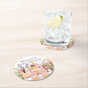 Dessous-de-verre Rond En Papier Douce Fête de Bébé Animaux & Fleurs Sauvages