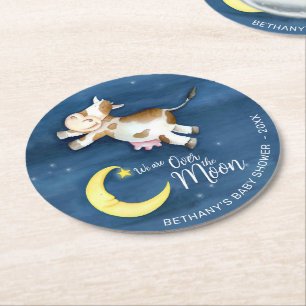 Dessous-de-verre Rond En Papier Douce vache saute l'eau lune baby shower