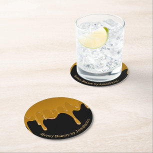 Dessous-de-verre Rond En Papier Douceurs de boulangerie Honey Drip Golden Black