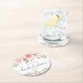 Dessous-de-verre Rond En Papier Douche nuptiale à fleurs roses (En situation)