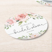 Dessous-de-verre Rond En Papier Douche nuptiale à fleurs roses (Incliné)