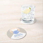 Dessous-de-verre Rond En Papier douche nuptiale bleu robe blanche dessous de verre (En situation)