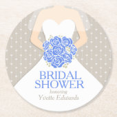 Dessous-de-verre Rond En Papier douche nuptiale bleu robe blanche dessous de verre (Devant)