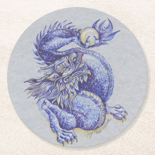 Dessous-de-verre Rond En Papier Dragon bleu (Devant)