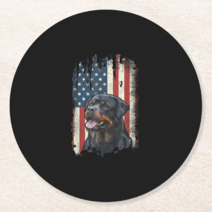 Dessous-de-verre Rond En Papier drapeau américain rottweiler amoureux des chiens
