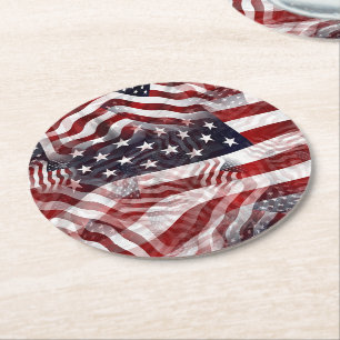 Dessous-de-verre Rond En Papier Drapeau américain Rouge Bleu Bleu Grilles Étoile