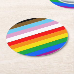 Dessous-de-verre Rond En Papier Drapeau arc-en-ciel de la fierté LGBTQ+ INCLUSIF