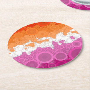 Dessous-de-verre Rond En Papier Drapeau de fierté lesbienne abstrait groovy bohème