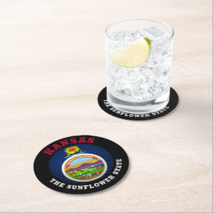 DESSOUS-DE-VERRE ROND EN PAPIER DRAPEAU DE L'ÉTAT DE KANSAS SUNLOWER
