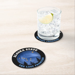 DESSOUS-DE-VERRE ROND EN PAPIER DRAPEAU D'ÉTAT D'ALASKA
