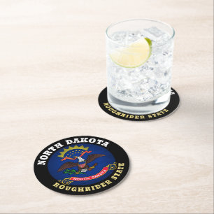 DESSOUS-DE-VERRE ROND EN PAPIER DRAPEAU D'ÉTAT DU NORD DAKOTA ROUGHRIDER