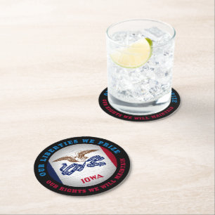 DESSOUS-DE-VERRE ROND EN PAPIER DRAPEAU D'ÉTAT IOWA HAWKEYE