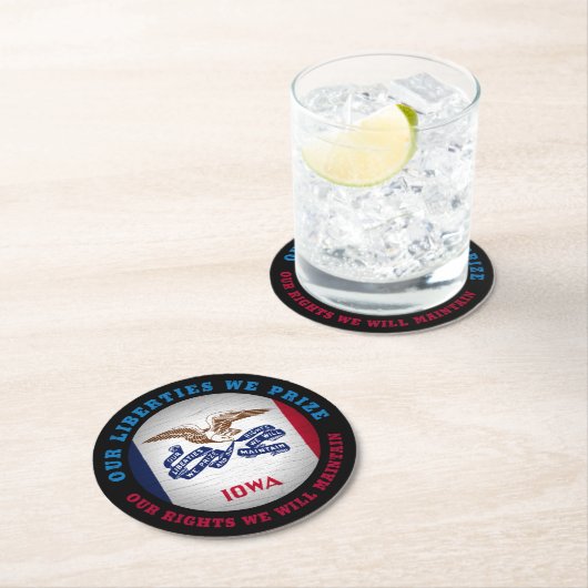 DESSOUS-DE-VERRE ROND EN PAPIER DRAPEAU D'ÉTAT IOWA HAWKEYE (En situation)