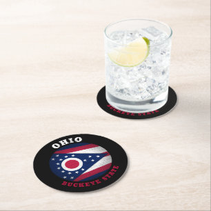 DESSOUS-DE-VERRE ROND EN PAPIER DRAPEAU D'ÉTAT OHIO BUCKEYE