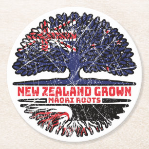 Dessous-de-verre Rond En Papier Drapeau Maori Nouvelle-Zélande des racines d'arbre
