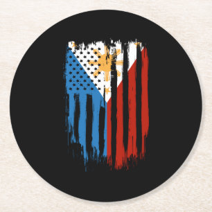 Dessous-de-verre Rond En Papier Drapeau mi-américain mi-philippin Philippines