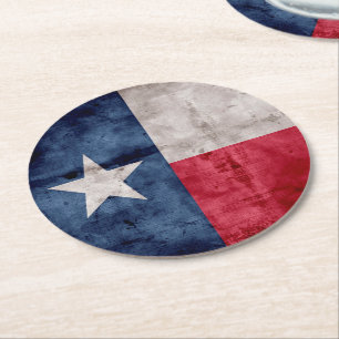 Dessous-de-verre Rond En Papier Drapeau vintage patiné d'état du Texas