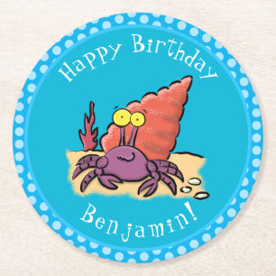 Dessous-de-verre Rond En Papier Drôle mignon caricature pourpre crabe ermite