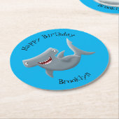 Dessous-de-verre Rond En Papier Drôle mignon requin marteau dessin animé (Incliné)