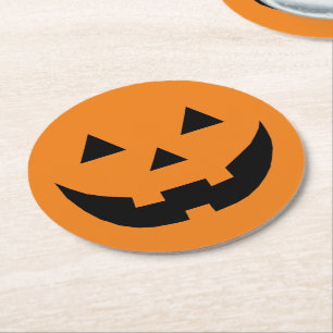 Dessous-de-verre Rond En Papier Drôle orange Jack-o'-lantern visage citrouille Hal