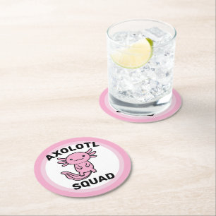 Dessous-de-verre Rond En Papier Drôle petite équipe de Axolotl personnalisable ros