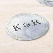 Dessous-de-verre Rond En Papier Dusty Gold et Mariage bleu (Incliné)