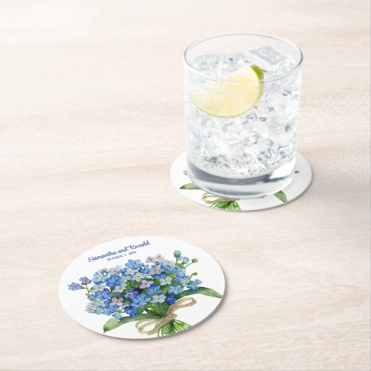 Dessous-de-verre Rond En Papier Elégant aquarelle Oubliez-moi pas Mariage (En situation)