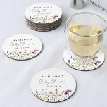 Dessous-de-verre Rond En Papier Élégant Baby shower Fleur sauvage Meadow<br><div class="desc">Dessous de verre en papier baby shower fleuri élégants avec une bordure inférieure de fleurs sauvages aquarelles et feuillage dans les tons rose, jaune, violet, bleu et vert sur un arrière - plan blanc. Personnalisez les dessous de verre de baby shower fleurs sauvages avec le nom de la mère à...</div>