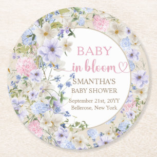 Dessous-de-verre Rond En Papier Elégant Boho ressort Fleur sauvage Baby shower