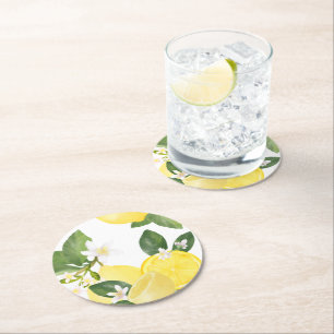 Dessous-de-verre Rond En Papier Elégant Chic Aquarelle Lemon Summer Garden