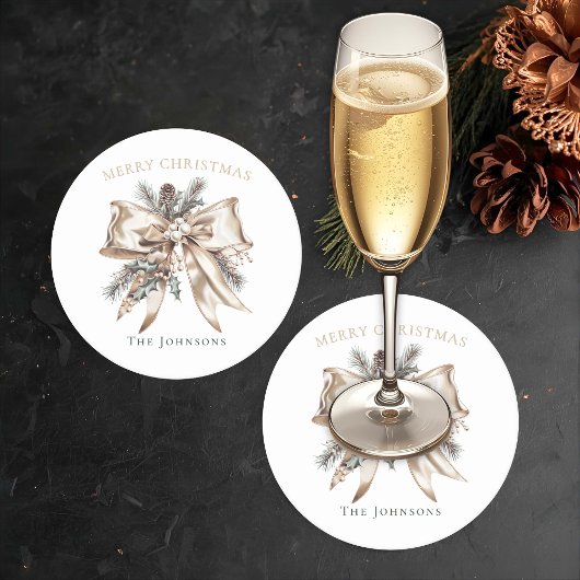 Dessous-de-verre Rond En Papier Elegant Christmas Bow Personalized Coasters