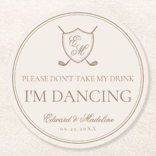 Dessous-de-verre Rond En Papier Élégant Classic Crest Monogram Mariage de golf