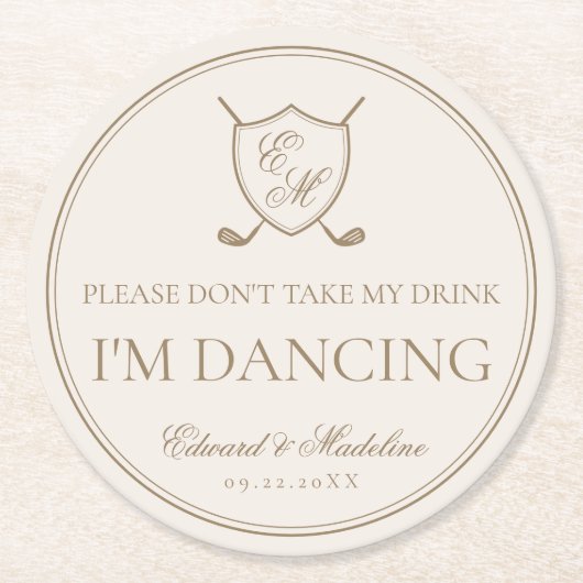 Dessous-de-verre Rond En Papier Élégant Classic Crest Monogram Mariage de golf (Devant)