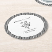 Dessous-de-verre Rond En Papier Élégant classique noir et blanc main tiré Mariage (Incliné)