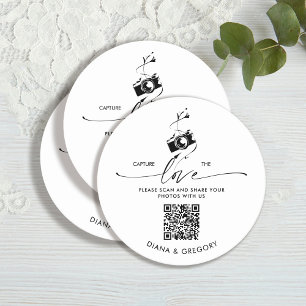 Dessous-de-verre Rond En Papier Élégant Code QR Capturez l'Amour Partage de Photos