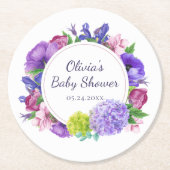 Dessous-de-verre Rond En Papier Élégant floral | Baby shower aquarelle (Devant)