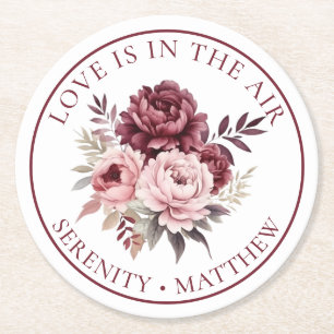 Dessous-de-verre Rond En Papier Elégant Floral Love Aquarelle Peony Mariage