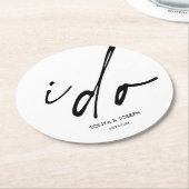 Dessous-de-verre Rond En Papier Élégant Jour de Mariage Script I Do (Incliné)