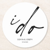 Dessous-de-verre Rond En Papier Élégant Jour de Mariage Script I Do (Devant)