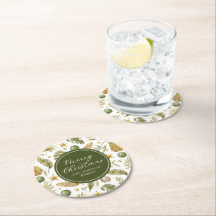 Dessous-de-verre Rond En Papier Élégant Joyeux Noël Tropical