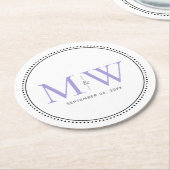 Dessous-de-verre Rond En Papier Élégant Lavender Monogram Mariage (Incliné)