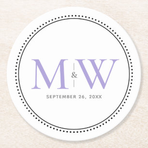 Dessous-de-verre Rond En Papier Élégant Lavender Monogram Mariage
