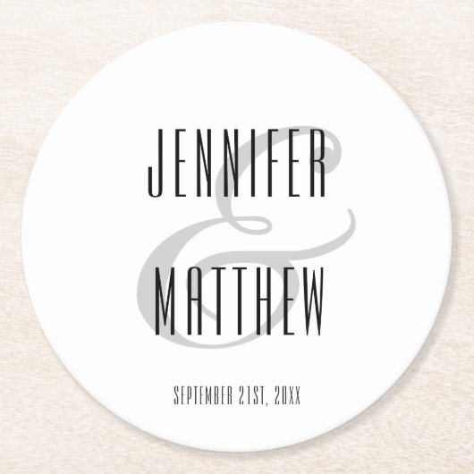 Dessous-de-verre Rond En Papier Élégant Livre blanc de réception de mariage modern (Devant)