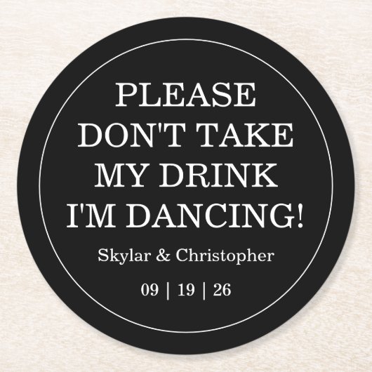 Dessous-de-verre Rond En Papier Élégant Mariage blanc et blanc (Devant)