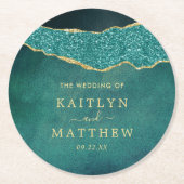 Dessous-de-verre Rond En Papier Élégant Mariage d'âge Turquoise & Or (Devant)
