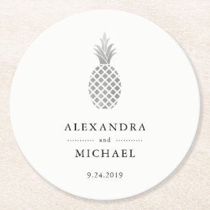 Dessous-de-verre Rond En Papier Élégant Mariage d'ananas en argent