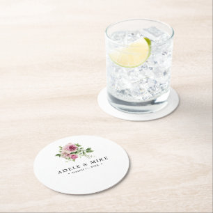 Dessous-de-verre Rond En Papier Elégant Mariage de bouquet rose aquarelle