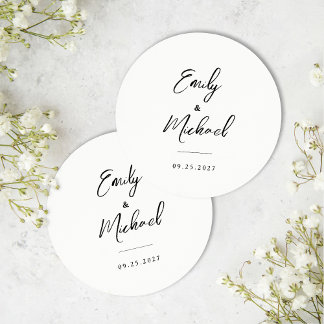 Dessous-de-verre Rond En Papier Élégant Mariage de calligraphie