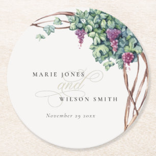 Dessous-de-verre Rond En Papier Élégant Mariage de feuillage de l'aquarelle