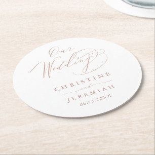 Dessous-de-verre Rond En Papier Élégant Mariage de script élégant White Rose Gold